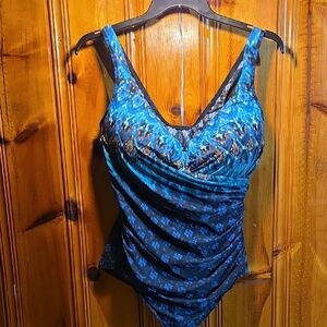 Miraclesuit Blue and Black One-Piece Swim